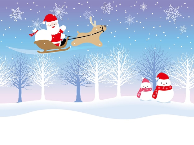 Seamless Winter Landscape Vector Illustration With Santa Claus, A Reindeer, And Snowmen.