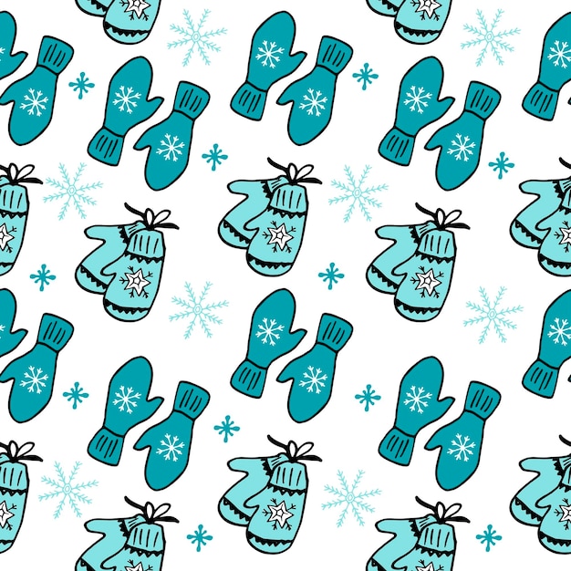 Seamless winter mittens and snowflake christmas illustration background pattern in vector