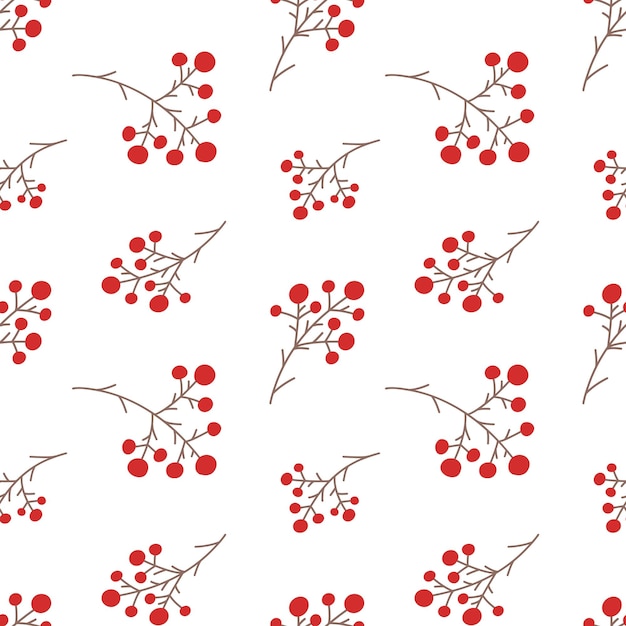 Seamless winter pattern with mountain ash twigs winter berry small red berries