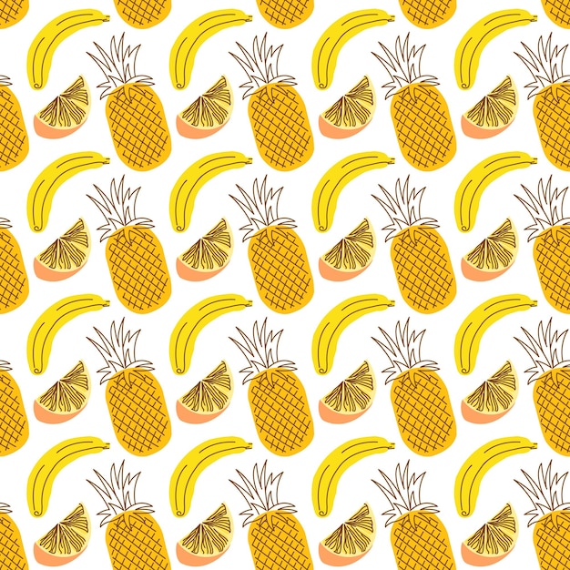 Seamless wrap pattern with fruit pineapple banana orange Seamless pattern with fruit background Vector illustrations for seamless wrap design