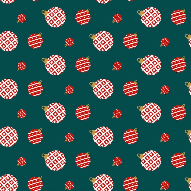 Seamless xmas vector background with Christmas balls on green New year pattern