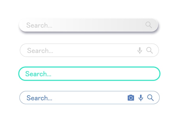 Search bar search internet box website ui bars with shadows and blank online search engine with vect