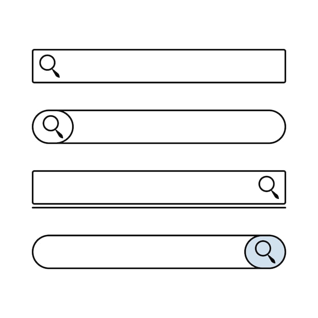 Search bar vector template set flat design Search here line field Search box illustration magnifier