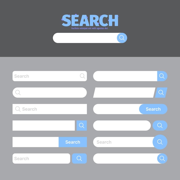 Search bar Website ui elements rectangle input text boxes with cursor web browser search garish vector set collection