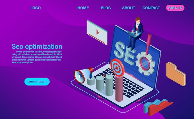 Search engine isometric landing page template 