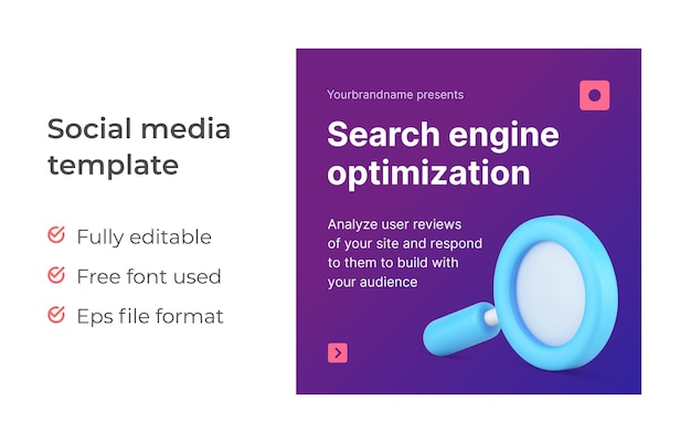Search engine optimization digital marketing service analyze user reviews magnifying glass 3d icon landing page vector illustration Develop business strategy respond build audience promo post