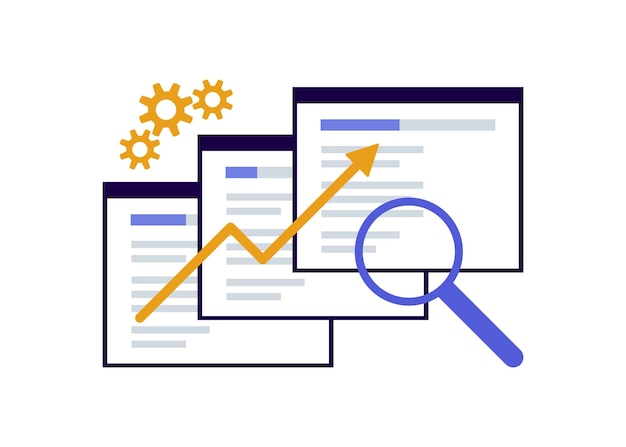 Search engine optimization SEO optimization analytics and advertising Search screen with magnifier