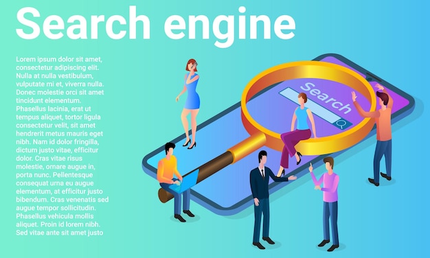 Search engine A smartphone with search technologies People on the background of a smartphone