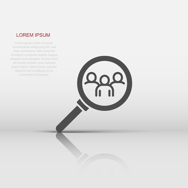 Search job vacancy icon in flat style Loupe career vector illustration on white isolated background Find people employer business concept