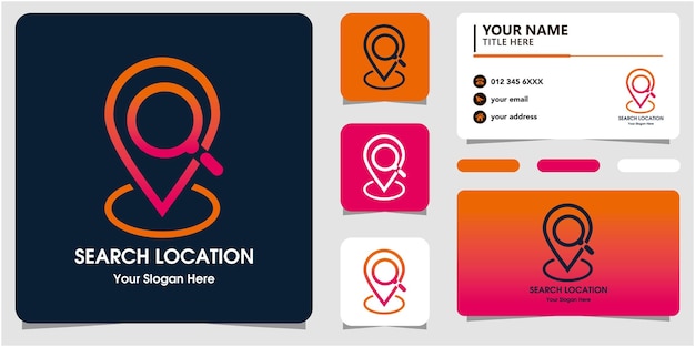 Search location logo with line art and business card