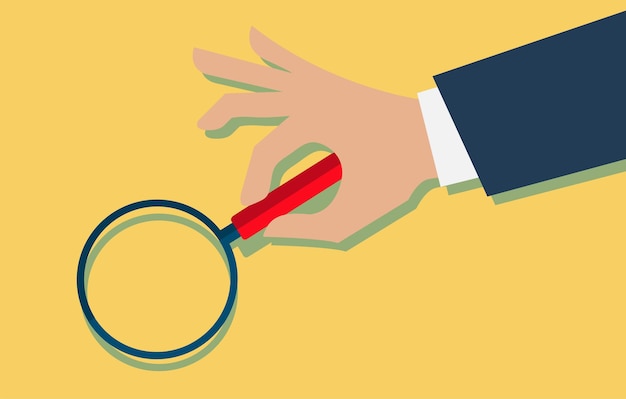 Searching concept with hand holding magnifying glass. Vector