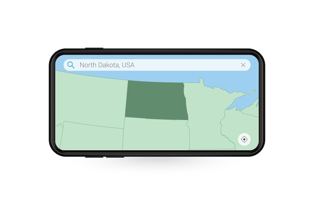 Searching map of North Dakota in Smartphone map application