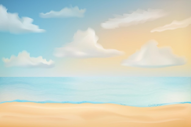 seascape with sand beach sea waves sky and clouds vector illustration