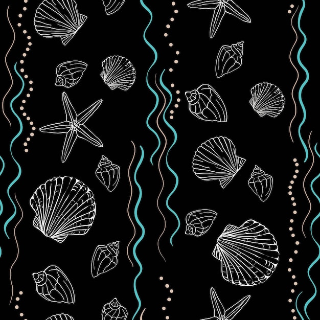 Seashell seamless pattern Scallop vector background