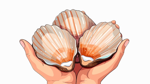 Vector seashells on human hands illustration stock vector