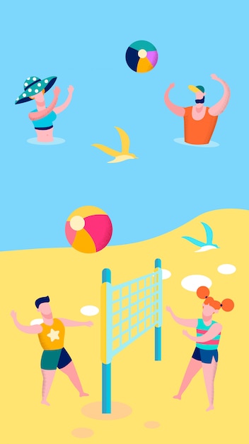 Seaside Outdoor Games Flat Vector Illustration