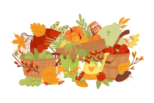 Season autumn background banner hello autumn card vector illustration Fall orange leaf october nature design and seasonal decoration