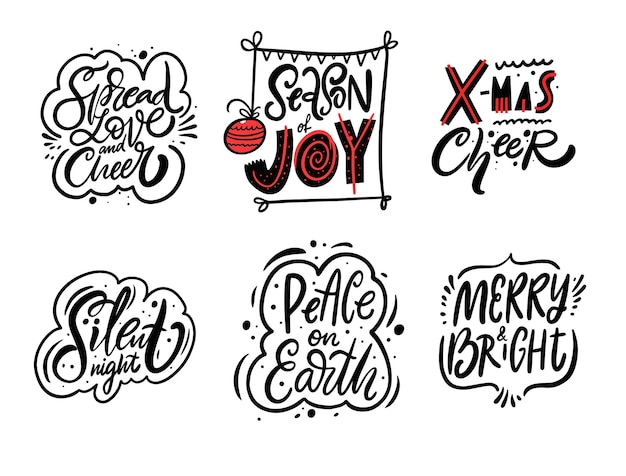 Season greeting phrases set hand drawn black color calligraphy vector illustration isolated on white...