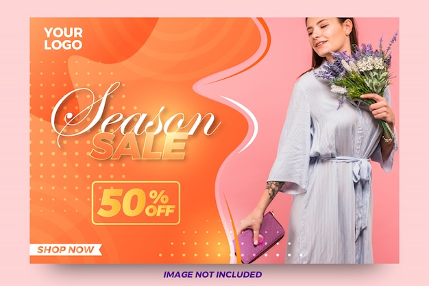 Vector season sale banner template with creative wave background