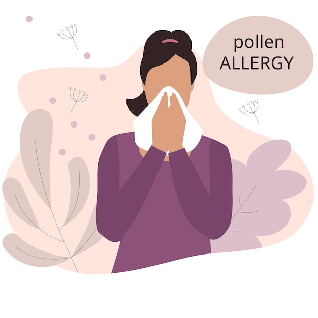 Vector seasonal allergy woman with a sore throat itchy throat allergies and nuts