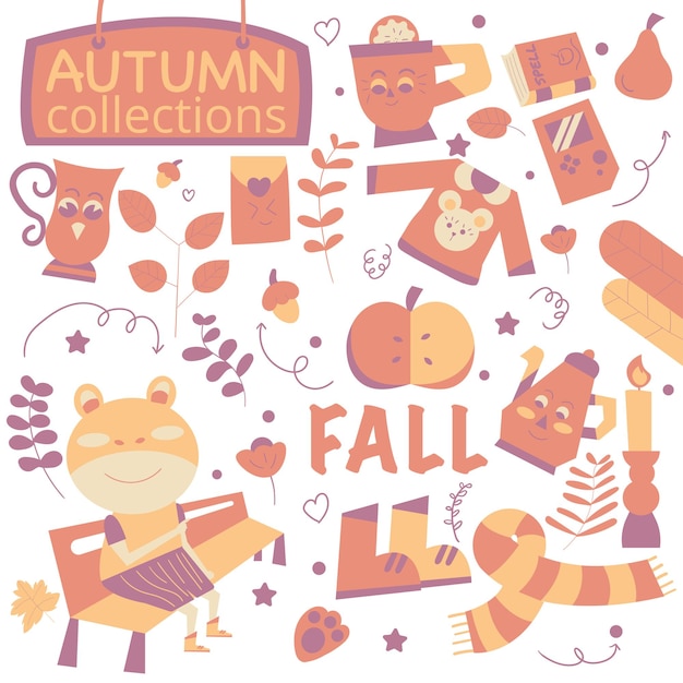 seasonal autumn collection of cute character vector art