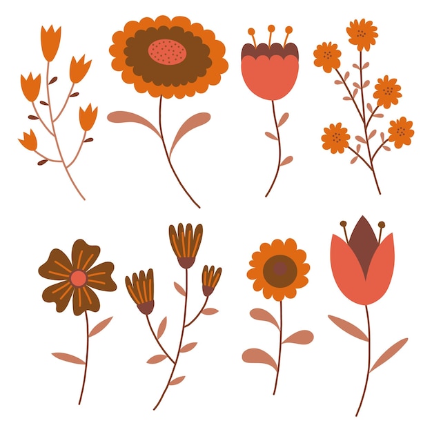 Seasonal colorful set of vector floral elements Autumn collection of flowers and plants