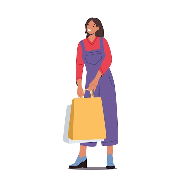 Seasonal Sale Discount Concept with Young Stylish Woman Holding Colorful Shopping Bags Trendy Female Character