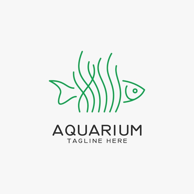 Seaweed and fish logo design in line style