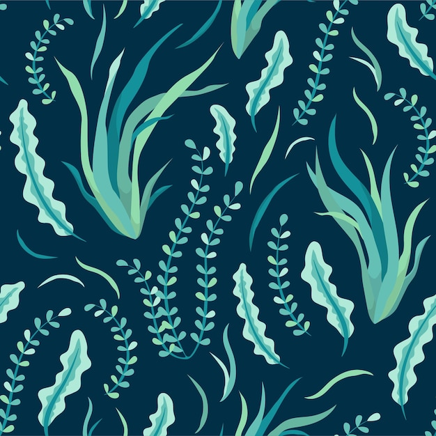 Seaweed seamless pattern background with hand drawn elements underwater