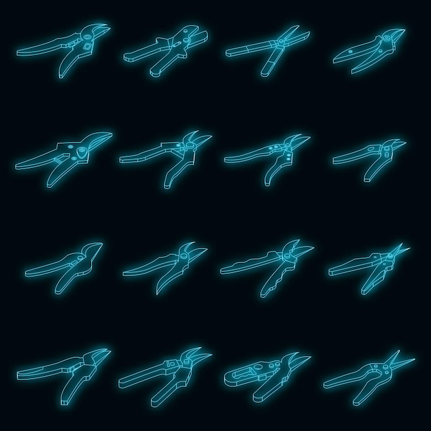 Secateurs icons set vector neon