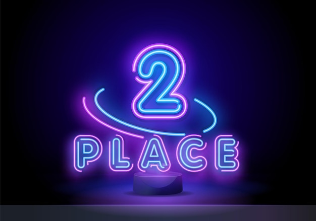 Second place in a neon round frame neon blue number  on black background learning numbers serial num...