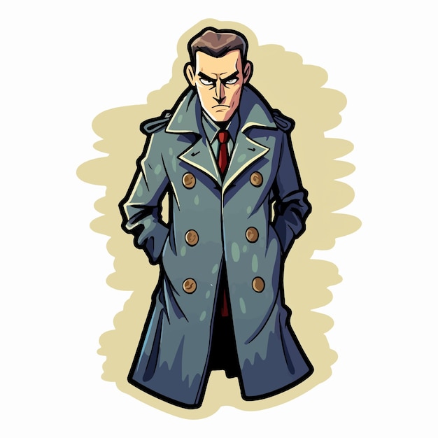 Secret agent in a coat creative illustration sticker design