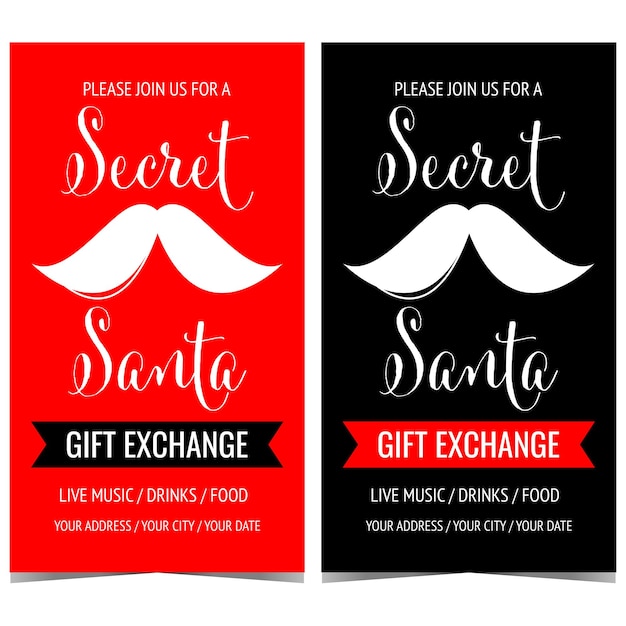 Secret Santa gift exchange invitation banner or poster for Christmas.