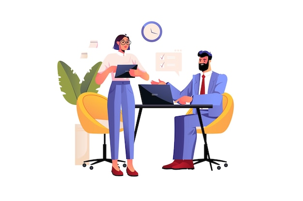 Secretary concept with people scene in flat design vector illustration