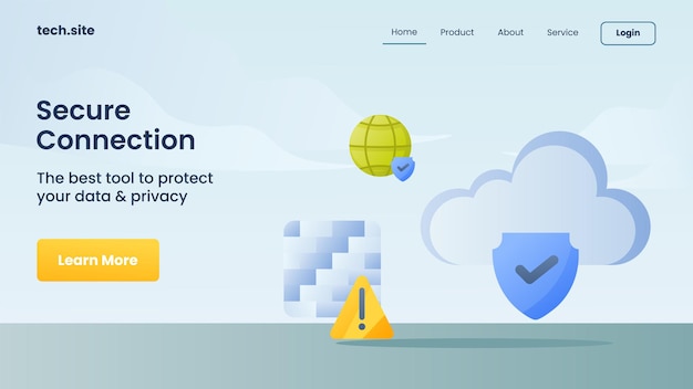 Secure connection internet security protection technology concept for website landing homepage vector illustration