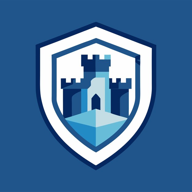 Vector secure fortress flat logo design concept vector art and illustration