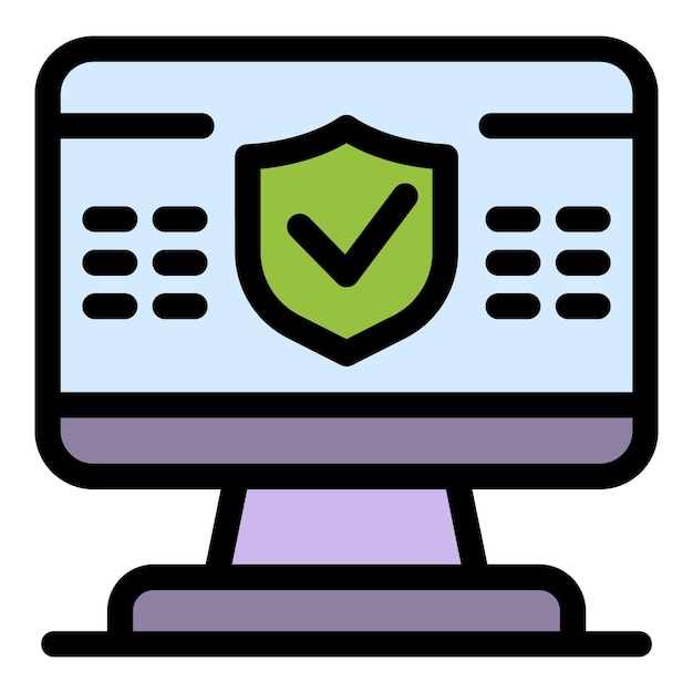 Vector secured computer icon outline secured computer vector icon color flat isolated