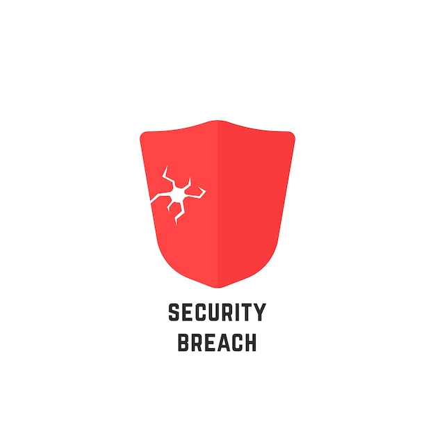 Security breach with red abstract shield