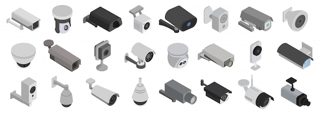 Security cameras  isometric set icon.  illustration cctv on white background.  isometric set icon security cameras.