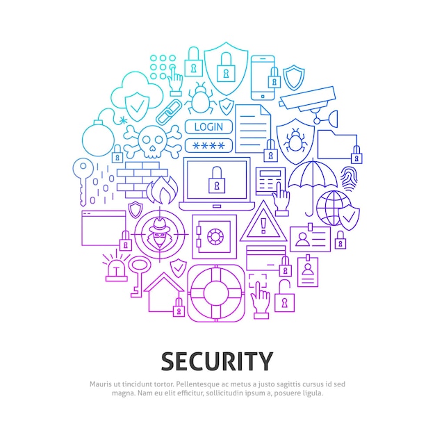 Security Circle Concept Vector Illustration of Outline Design