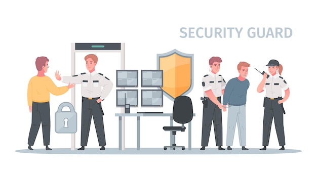 Vector security guard arrest composition