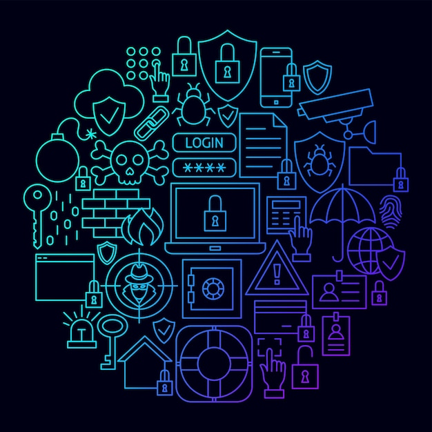 Security Line Icon Circle Concept Vector Illustration of Outline Design