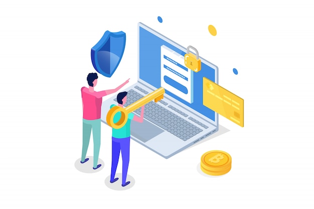 Security, Safety and confidential personal Data Protection Isometric concept.