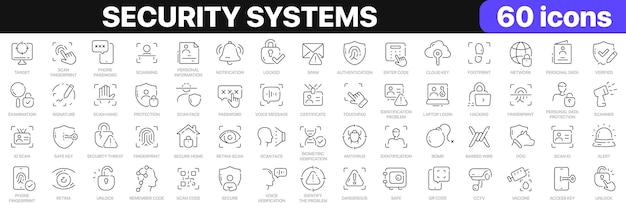 Security systems line icons collection Authentication network scan identification icons UI icon set Thin outline icons pack Vector illustration EPS10