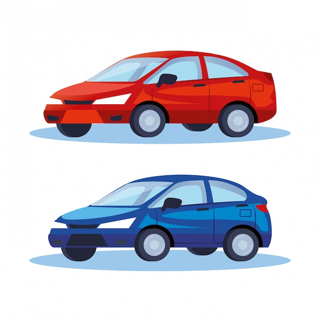 sedan cars vehicles transport icons illustration design