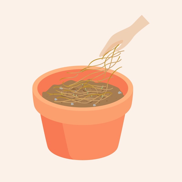 Seeds in a pot are Growing up is a soft shoot vector