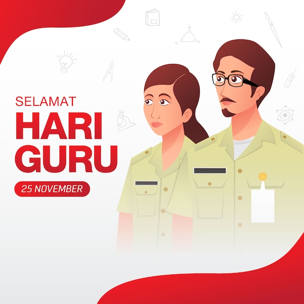 Selamat Hari Guru. translation: Happy Teacher's Day. Indonesian Holiday Teacher's Day Illustration. Suitable for greeting card, poster and banner