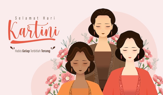 Selamat Hari Kartini Means Happy Kartini Day Kartini is Indonesian Female Hero Vector Illustration