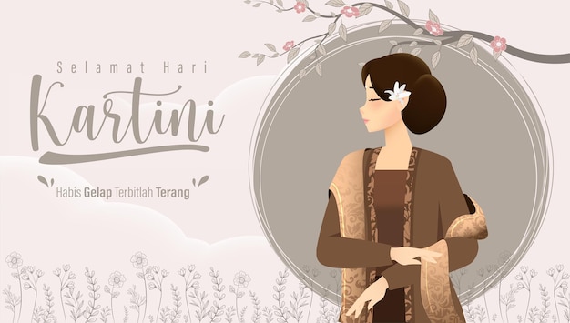 Selamat Hari Kartini Means Happy Kartini Day Kartini is Indonesian Female Hero Vector Illustration