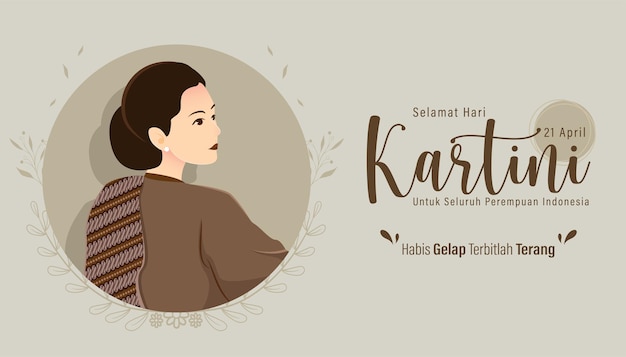 Selamat Hari Kartini Means Happy Kartini Day Kartini is Indonesian Female Hero Vector Illustration